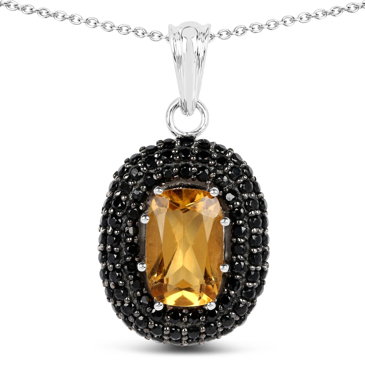Pendentif en Citrine et Spinelle Noir de 5,85 Carats en Argent Sterling