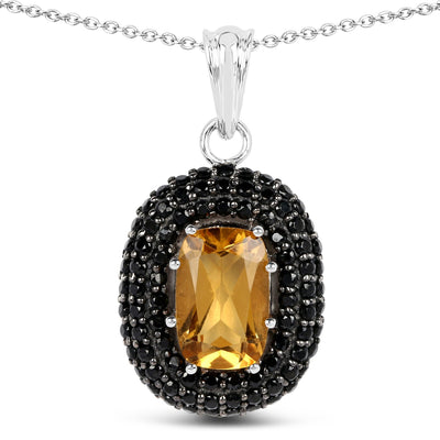 5.85 Carat Genuine Citrine and Black Spinel Pendant in Sterling Silver