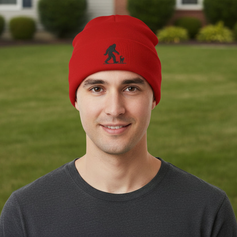 Bonnet en tricot brodé Sasquatch et chat
