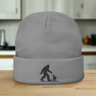Embroidered Sasquatch and Cat Beanie Hat