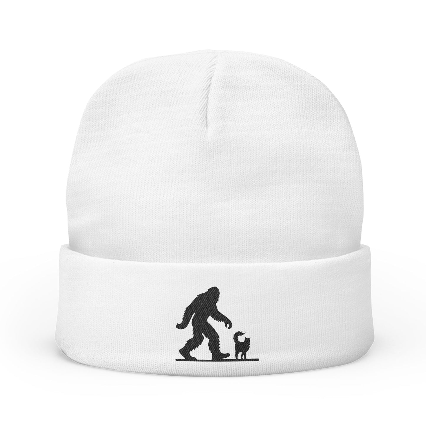 Bonnet en tricot brodé Sasquatch et chat
