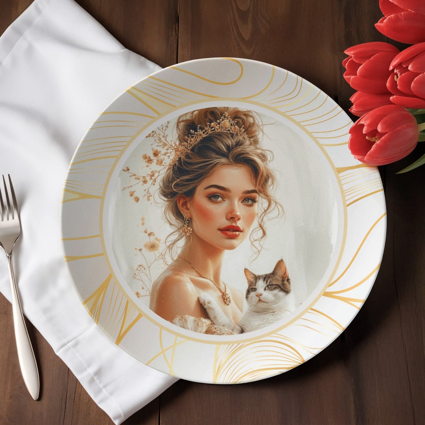 Plato Coleccionable de Hermosa Dama de los Gatos