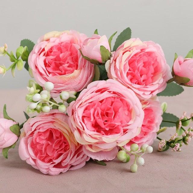 Lifelike Silk Rose & Peony Bouquet for Home & Wedding Decor - Korvel