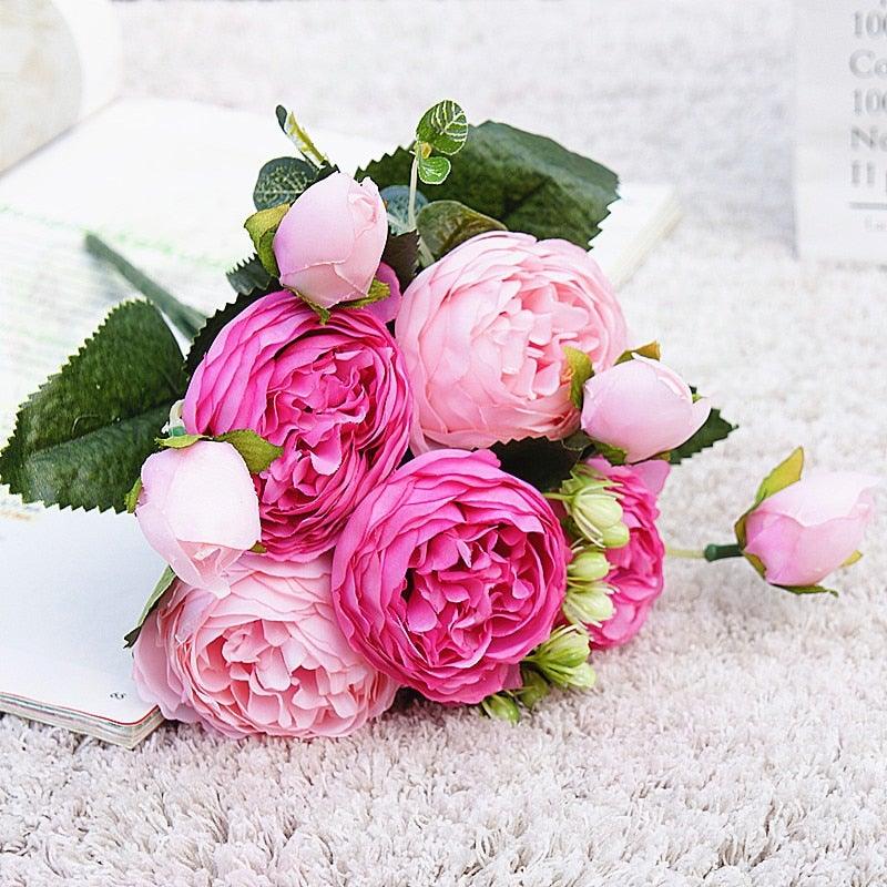 Lifelike Silk Rose & Peony Bouquet for Home & Wedding Decor - Korvel