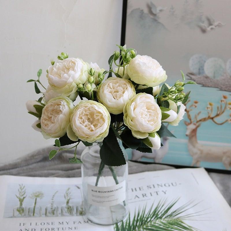 Lifelike Silk Rose & Peony Bouquet for Home & Wedding Decor - Korvel