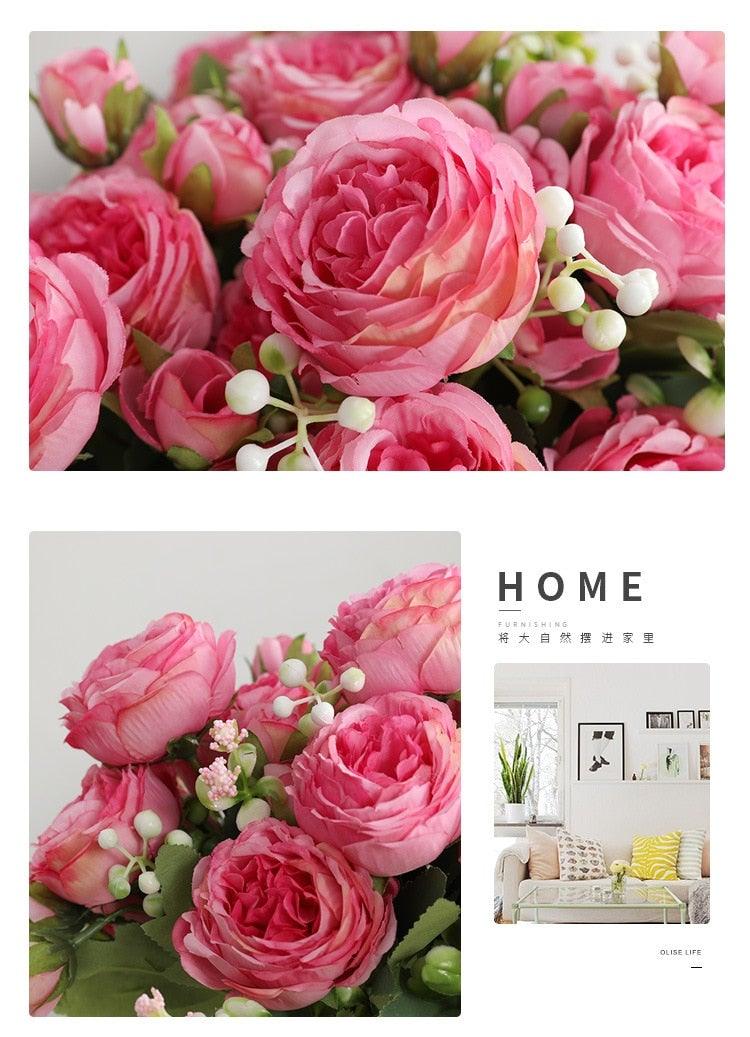 Lifelike Silk Rose & Peony Bouquet for Home & Wedding Decor - Korvel