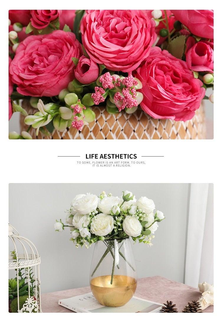 Lifelike Silk Rose & Peony Bouquet for Home & Wedding Decor - Korvel