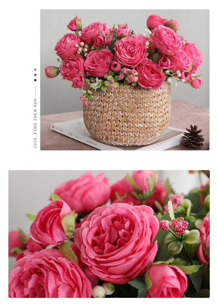 Lifelike Silk Rose & Peony Bouquet for Home & Wedding Decor - Korvel