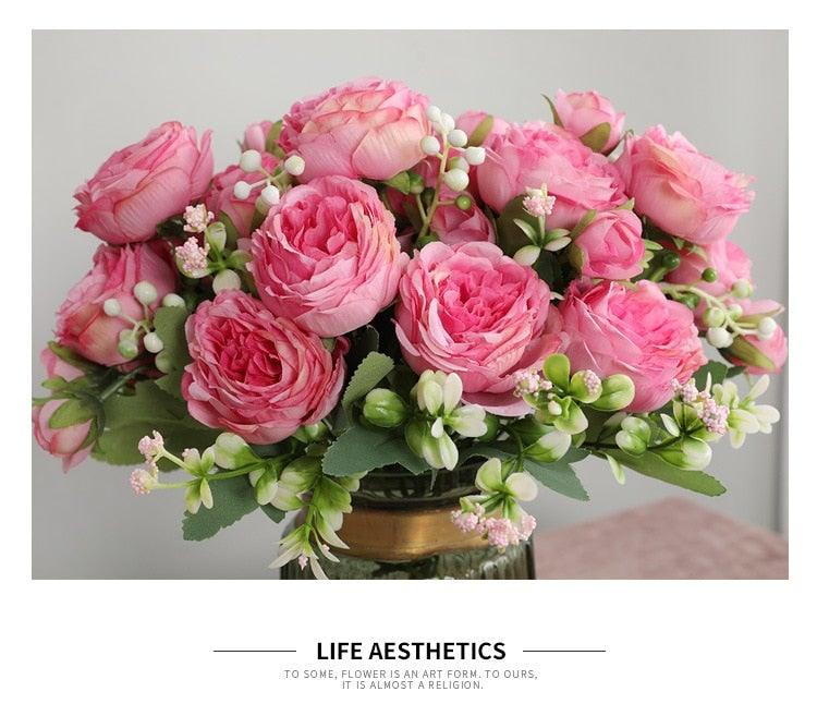 Lifelike Silk Rose & Peony Bouquet for Home & Wedding Decor - Korvel