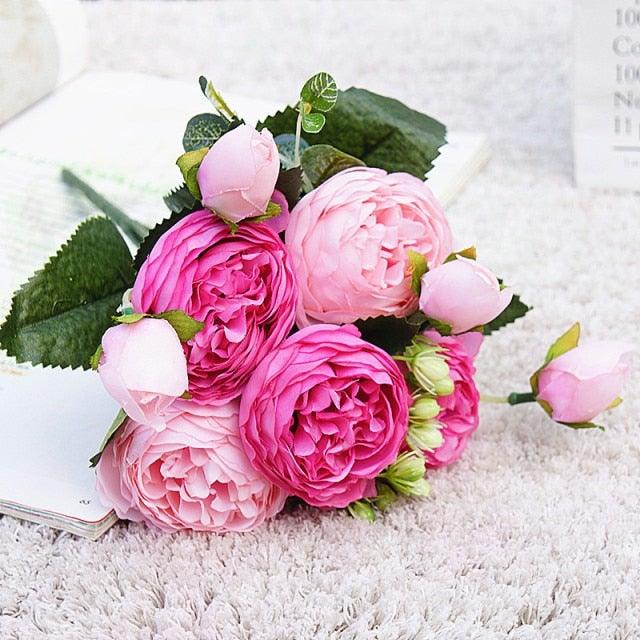 Lifelike Silk Rose & Peony Bouquet for Home & Wedding Decor - Korvel