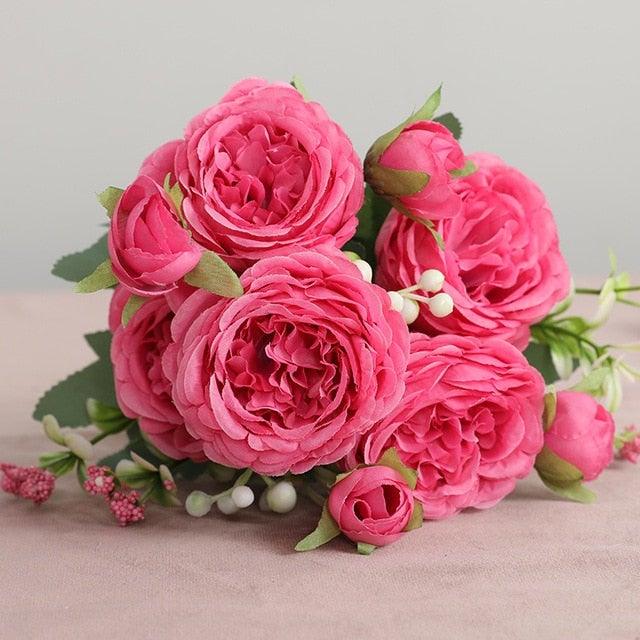 Lifelike Silk Rose & Peony Bouquet for Home & Wedding Decor - Korvel