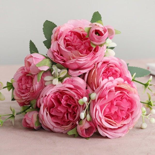 Lifelike Silk Rose & Peony Bouquet for Home & Wedding Decor - Korvel