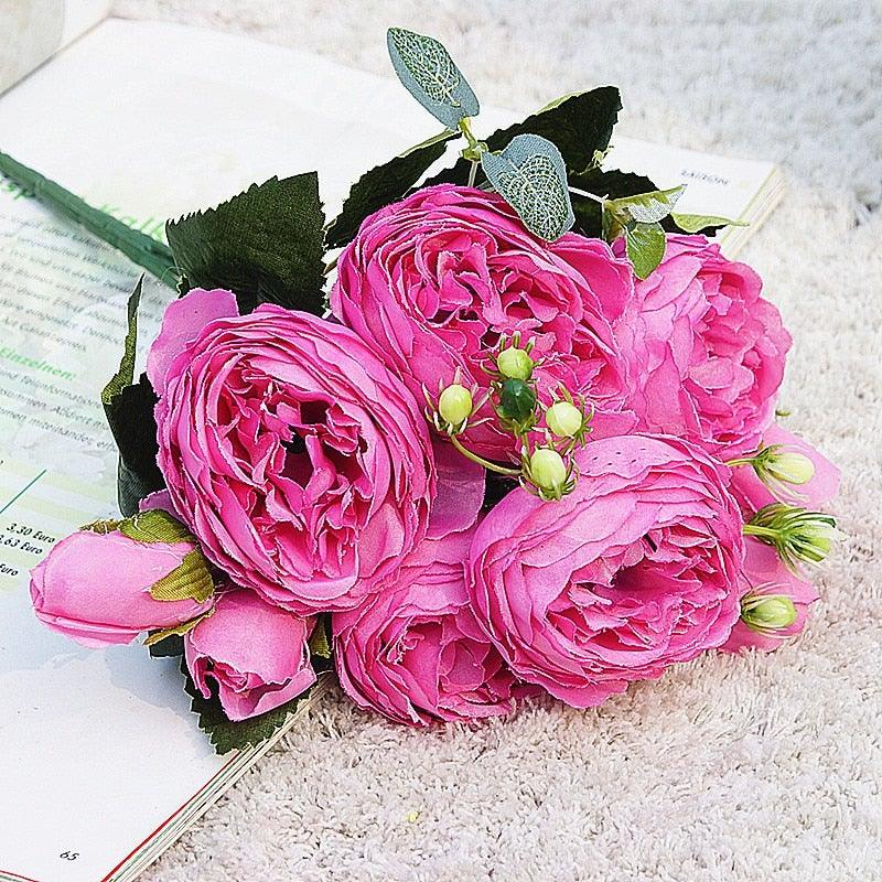 Lifelike Silk Rose & Peony Bouquet for Home & Wedding Decor - Korvel