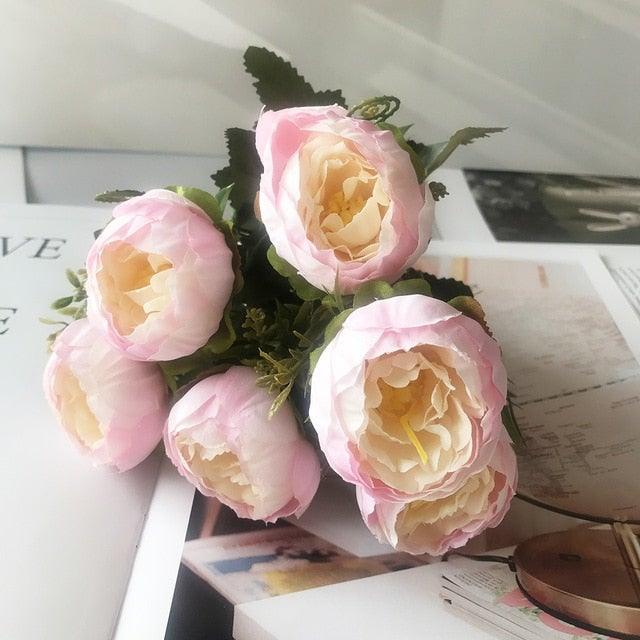 Lifelike Silk Rose & Peony Bouquet for Home & Wedding Decor - Korvel