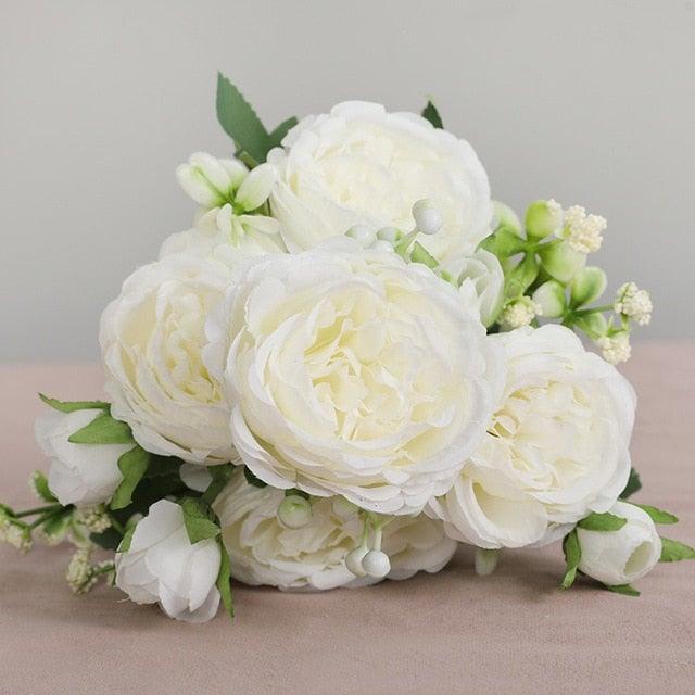 Lifelike Silk Rose & Peony Bouquet for Home & Wedding Decor - Korvel