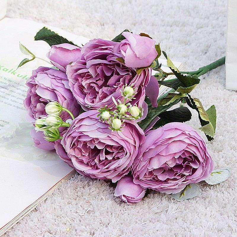 Lifelike Silk Rose & Peony Bouquet for Home & Wedding Decor - Korvel