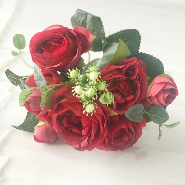 Lifelike Silk Rose & Peony Bouquet for Home & Wedding Decor - Korvel