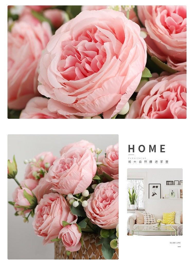 Lifelike Silk Rose & Peony Bouquet for Home & Wedding Decor - Korvel