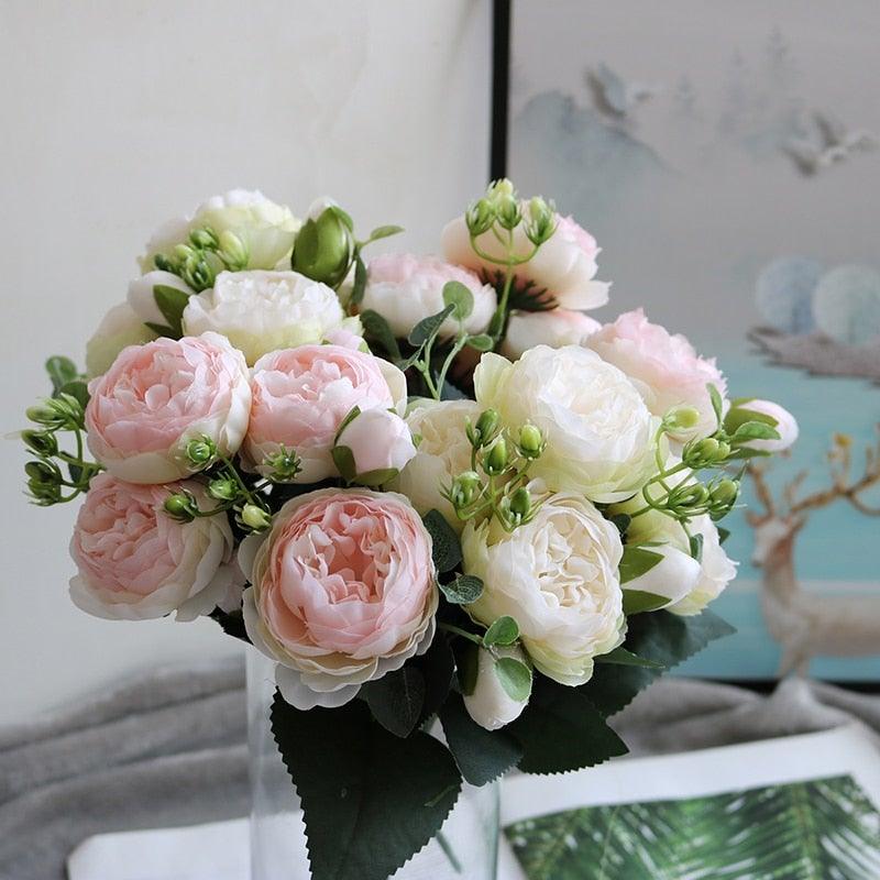 Lifelike Silk Rose & Peony Bouquet for Home & Wedding Decor - Korvel