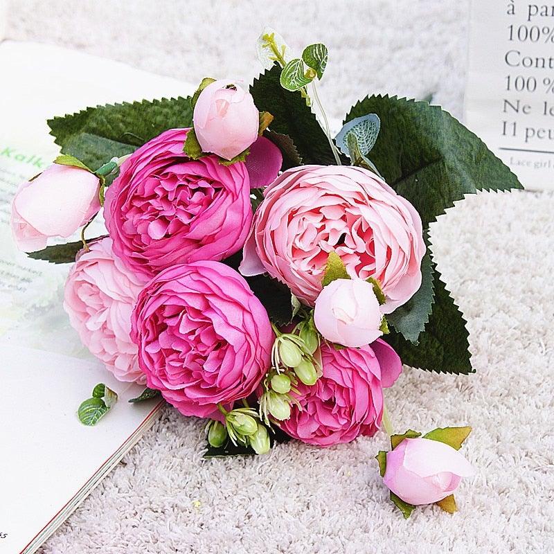 Lifelike Silk Rose & Peony Bouquet for Home & Wedding Decor - Korvel