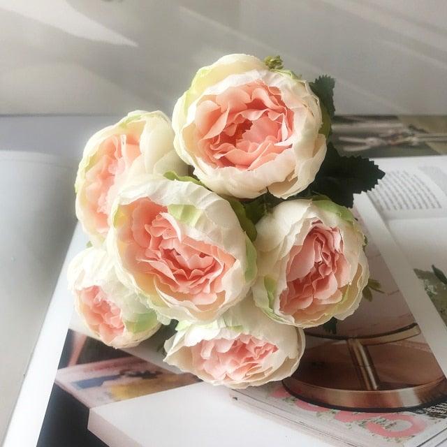 Lifelike Silk Rose & Peony Bouquet for Home & Wedding Decor - Korvel