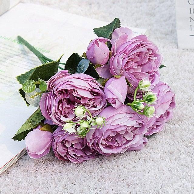 Lifelike Silk Rose & Peony Bouquet for Home & Wedding Decor - Korvel