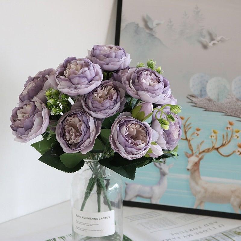 Lifelike Silk Rose & Peony Bouquet for Home & Wedding Decor - Korvel