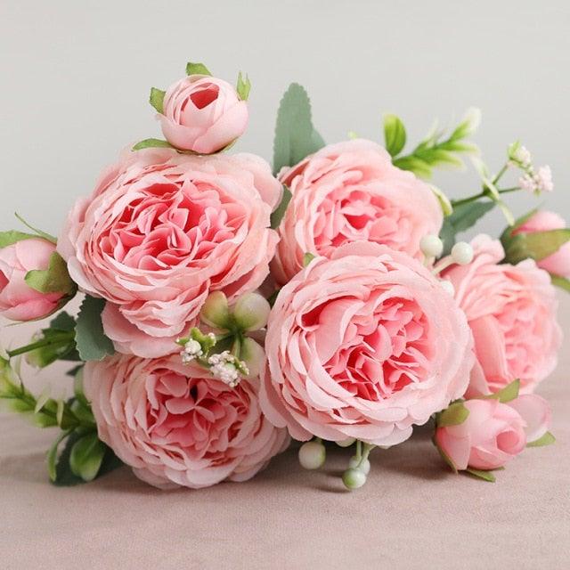 Lifelike Silk Rose & Peony Bouquet for Home & Wedding Decor - Korvel