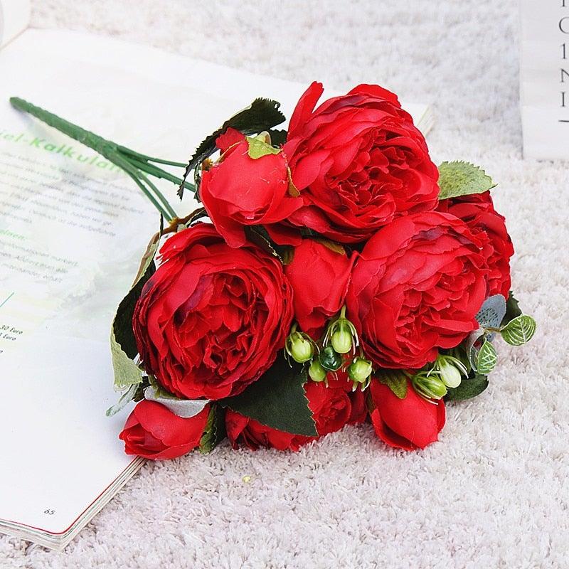 Lifelike Silk Rose & Peony Bouquet for Home & Wedding Decor - Korvel