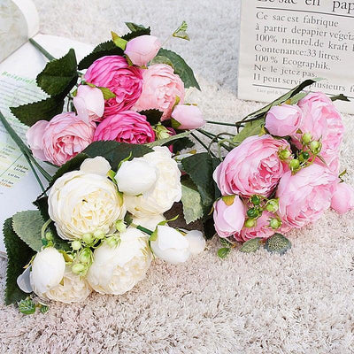 Lifelike Silk Rose & Peony Bouquet for Home & Wedding Decor - Korvel