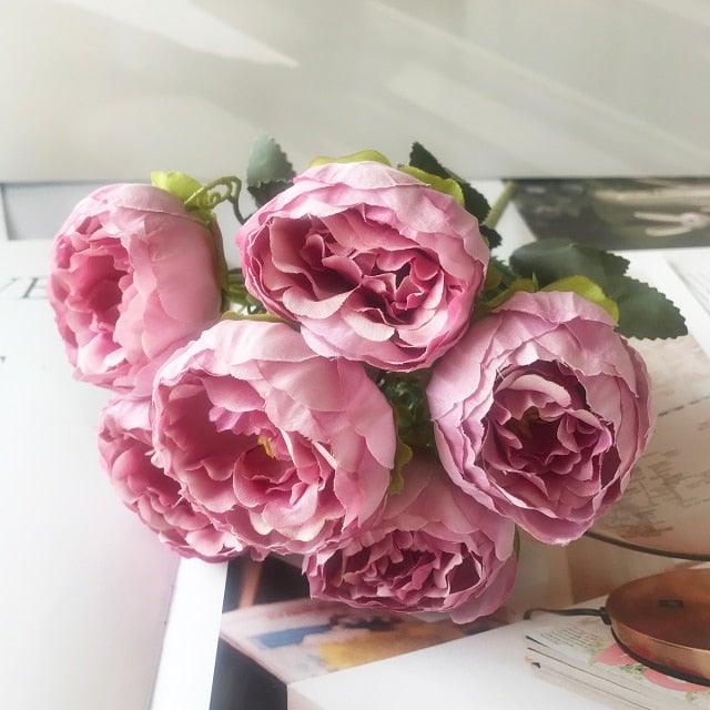 Lifelike Silk Rose & Peony Bouquet for Home & Wedding Decor - Korvel