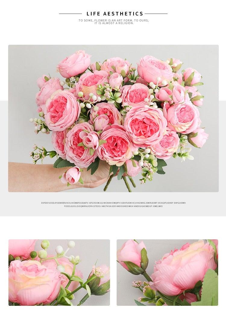 Lifelike Silk Rose & Peony Bouquet for Home & Wedding Decor - Korvel