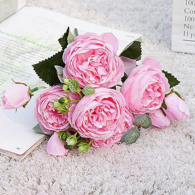 Lifelike Silk Rose & Peony Bouquet for Home & Wedding Decor - Korvel
