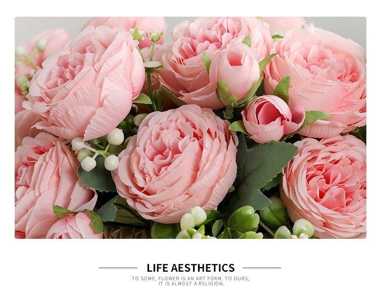 Lifelike Silk Rose & Peony Bouquet for Home & Wedding Decor - Korvel