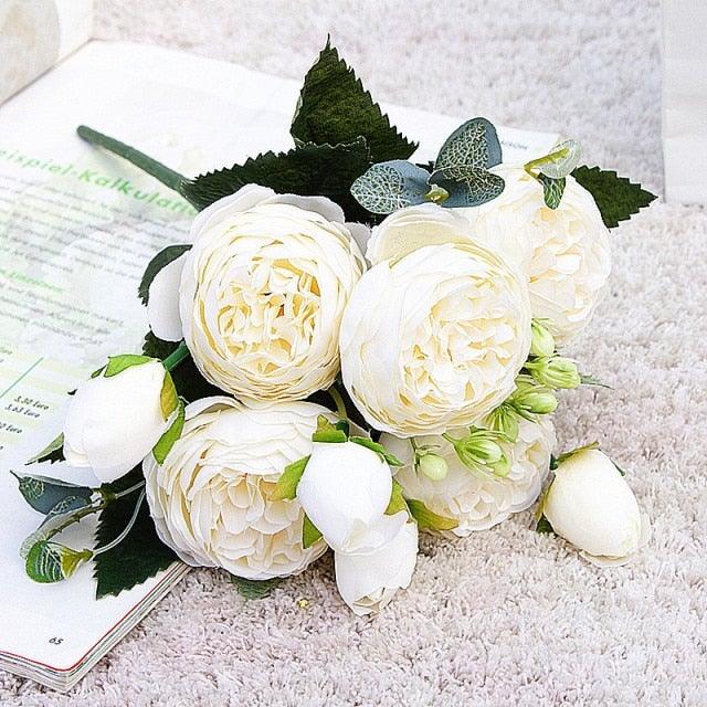 Lifelike Silk Rose & Peony Bouquet for Home & Wedding Decor - Korvel