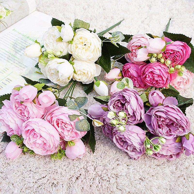 Lifelike Silk Rose & Peony Bouquet for Home & Wedding Decor - Korvel