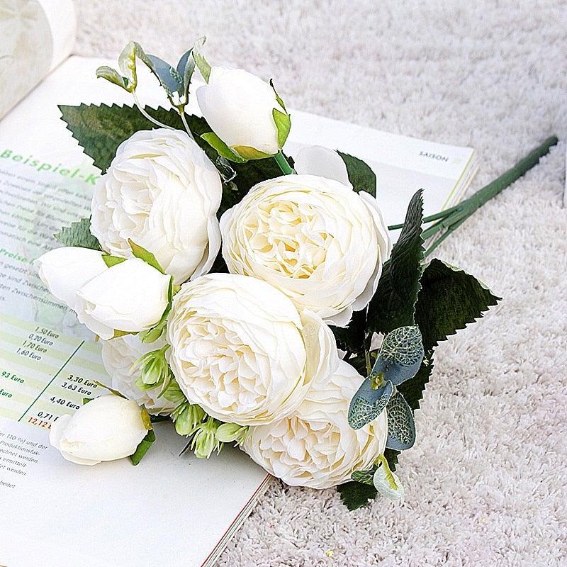 Lifelike Silk Rose & Peony Bouquet for Home & Wedding Decor - Korvel
