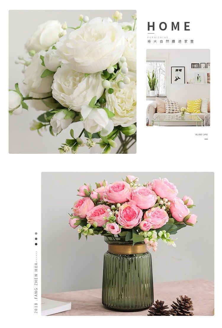 Lifelike Silk Rose & Peony Bouquet for Home & Wedding Decor - Korvel