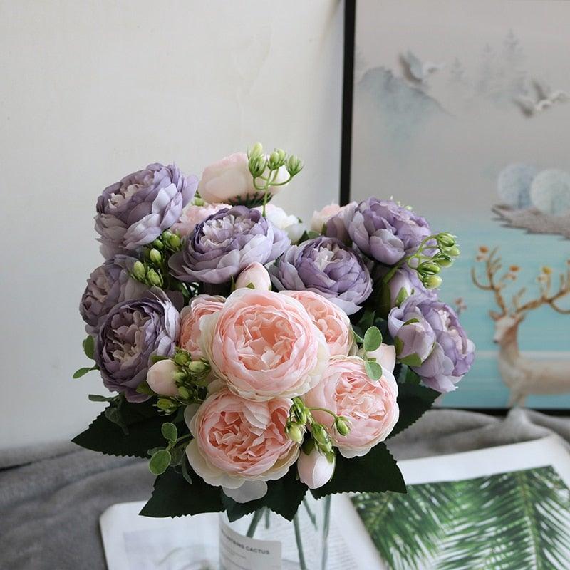 Lifelike Silk Rose & Peony Bouquet for Home & Wedding Decor - Korvel