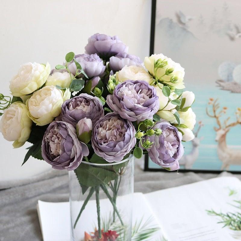 Lifelike Silk Rose & Peony Bouquet for Home & Wedding Decor - Korvel