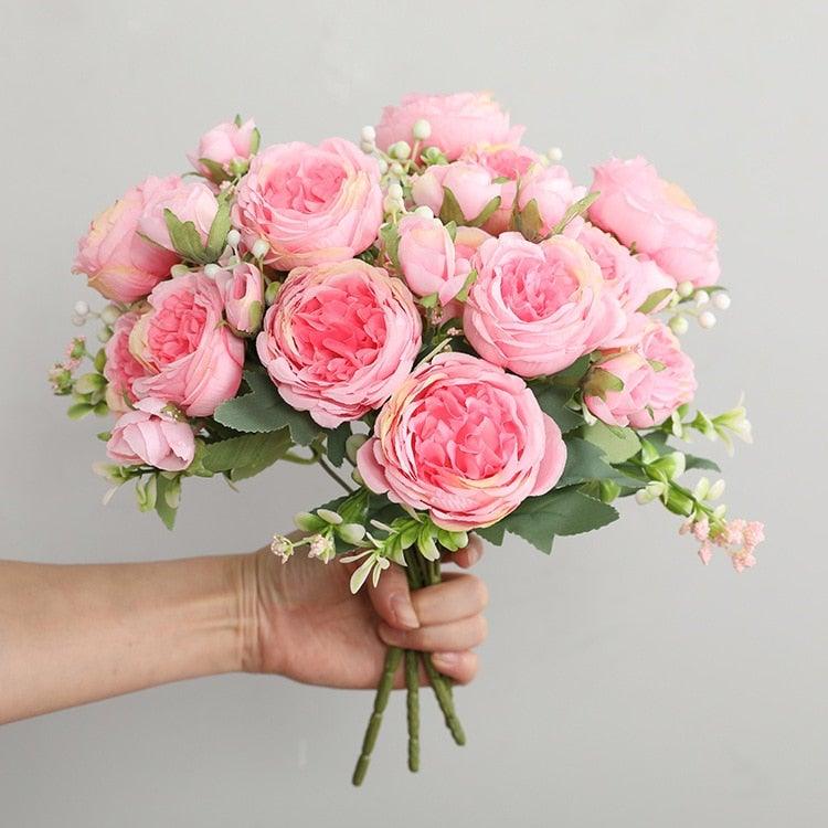 Lifelike Silk Rose & Peony Bouquet for Home & Wedding Decor - Korvel