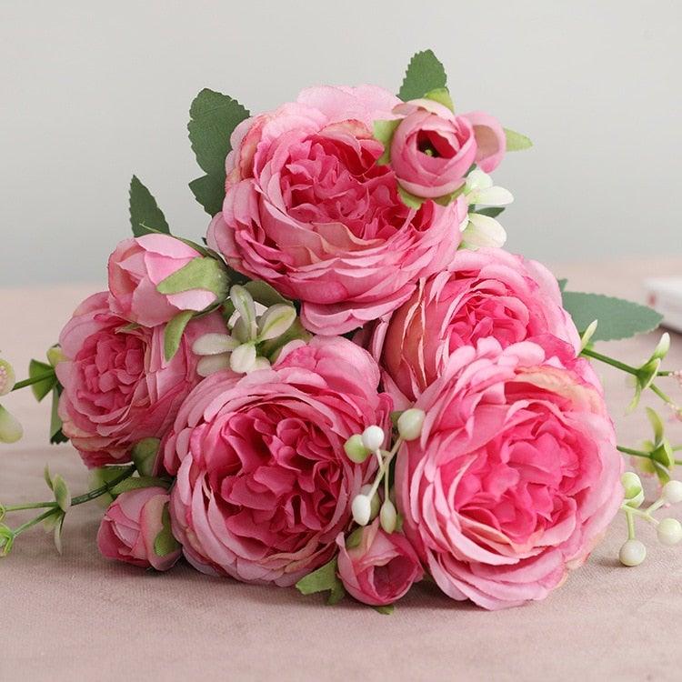 Lifelike Silk Rose & Peony Bouquet for Home & Wedding Decor - Korvel