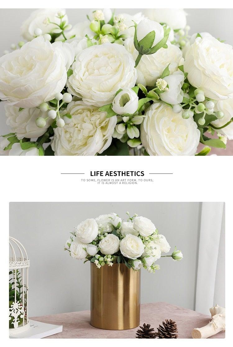 Lifelike Silk Rose & Peony Bouquet for Home & Wedding Decor - Korvel