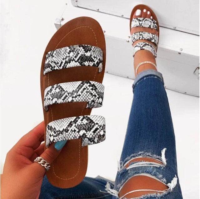 Stylish Snake Print Flat Slide Sandals for Women