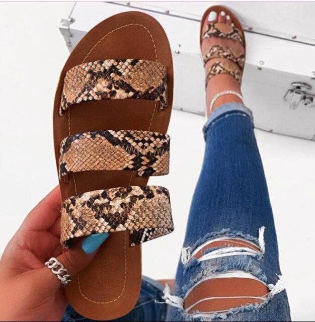 Stylish Snake Print Flat Slide Sandals for Women