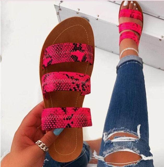Stylish Snake Print Flat Slide Sandals for Women
