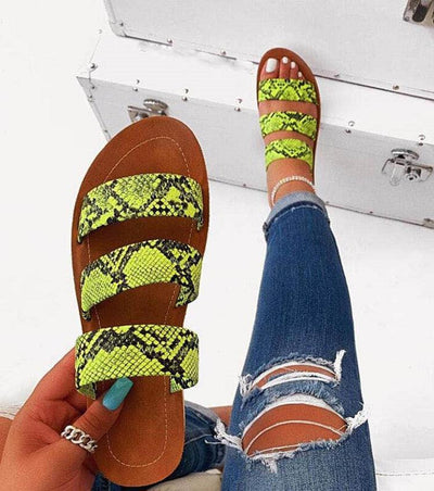 Stylish Snake Print Flat Slide Sandals for Women
