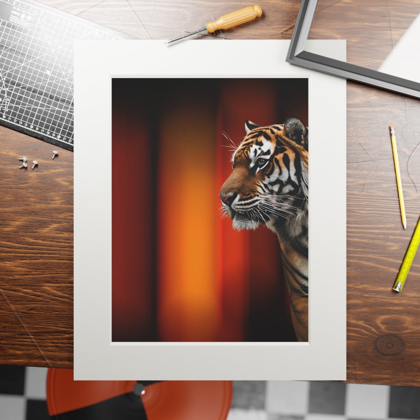 Impresión de Arte Fine Art de Tigre Hermoso con Marco Passepartout