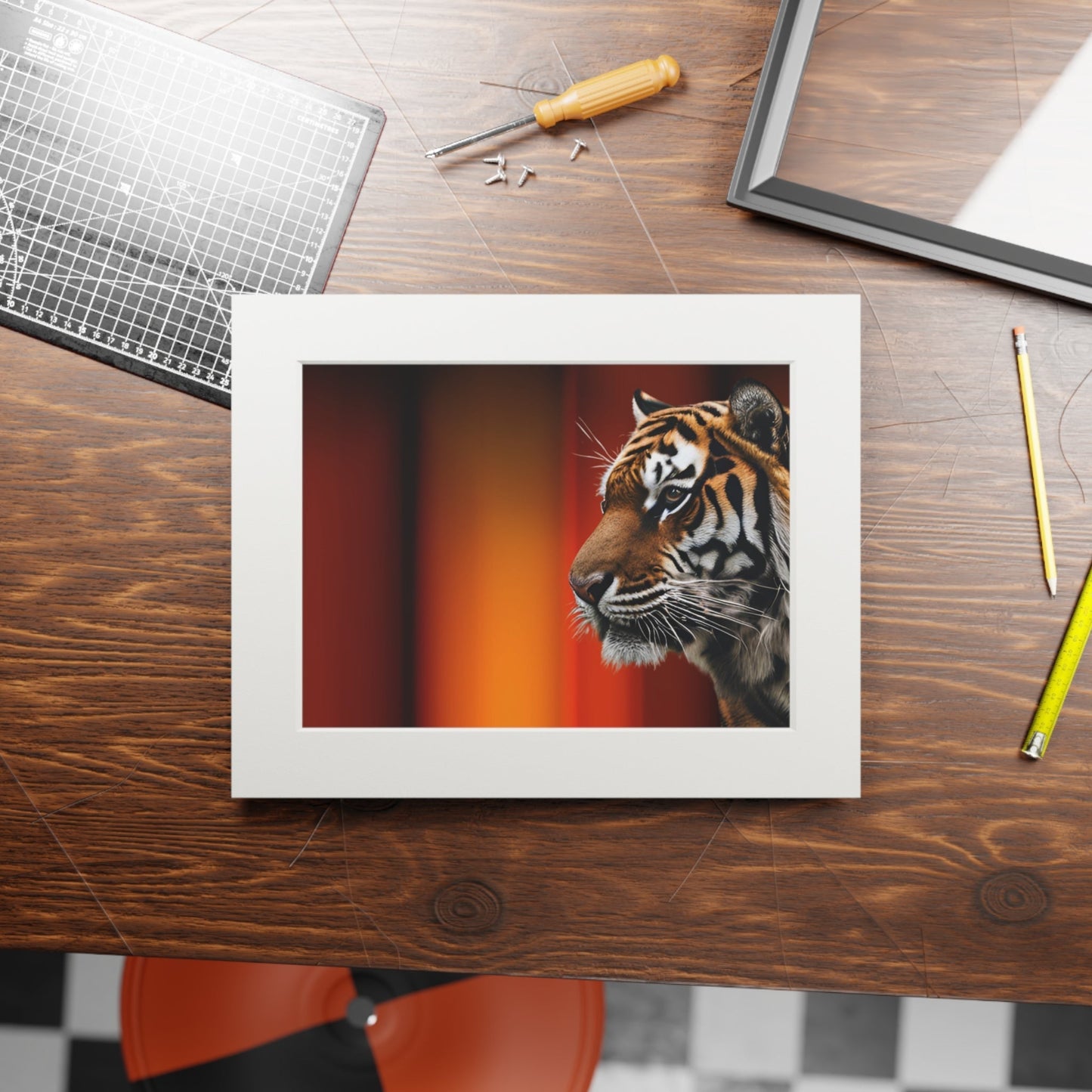 Impresión de Arte Fine Art de Tigre Hermoso con Marco Passepartout