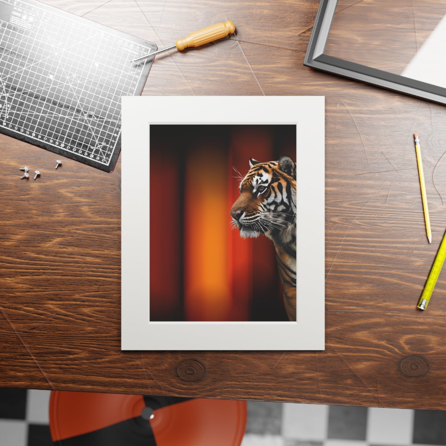 Impresión de Arte Fine Art de Tigre Hermoso con Marco Passepartout